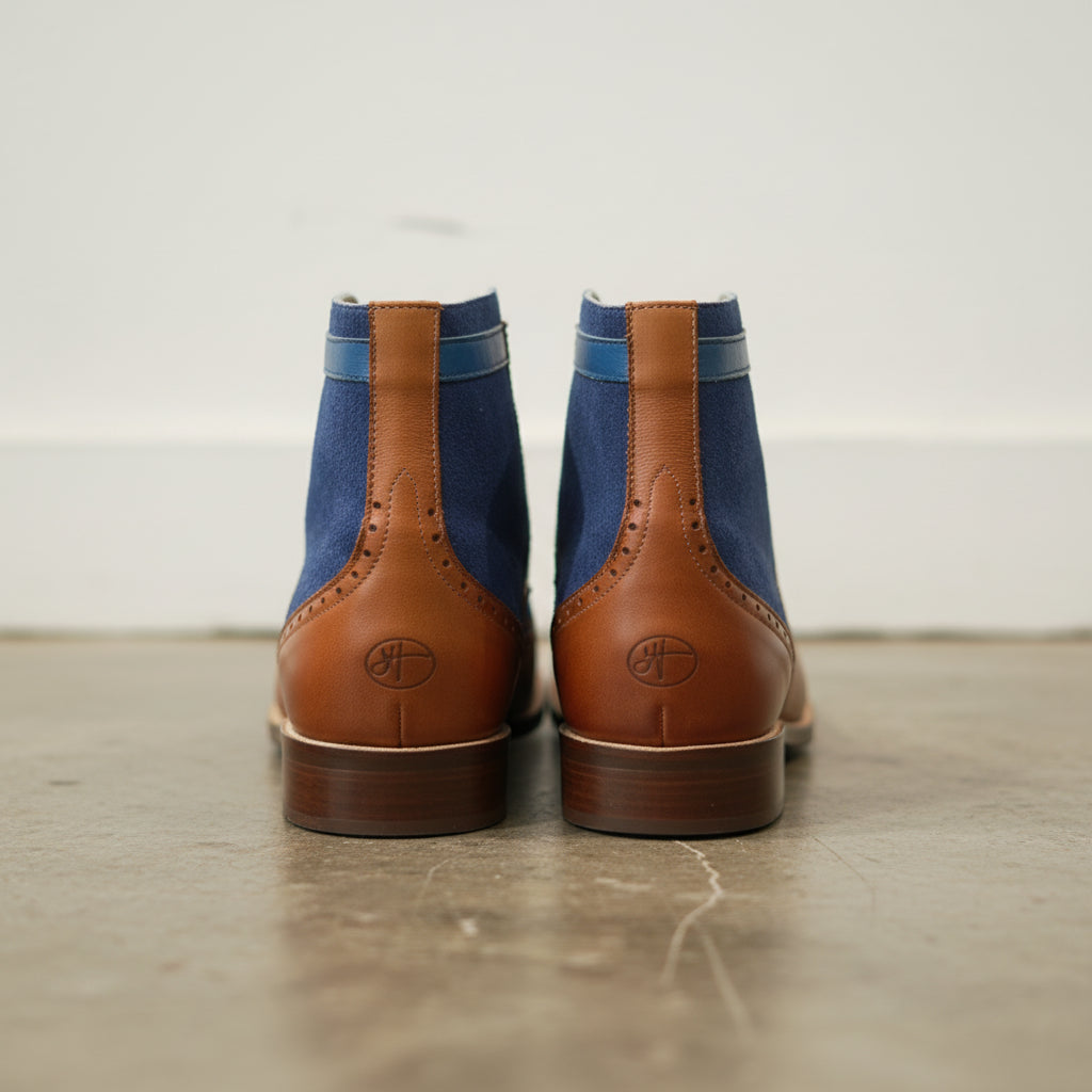 Handmade Wingtip Brogue Lace -Up Full-Grain Leather Men’s Ankle Boots - back-view