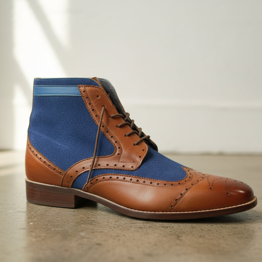 Handmade Wingtip Brogue Lace -Up Full-Grain Leather Men’s Ankle Boots - detail-view-showing-texture