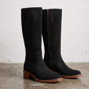 Handmade Women's Black Suede Knee-High Riding Boots — Brixham