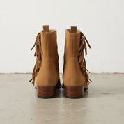 Handmade Women's Cow Leather Suede Fringe Ankle Boots - back-view