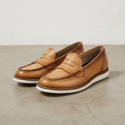 Handmade Women's Full Grain Patent Leather Modern Loafers - angle-view-showing-depth