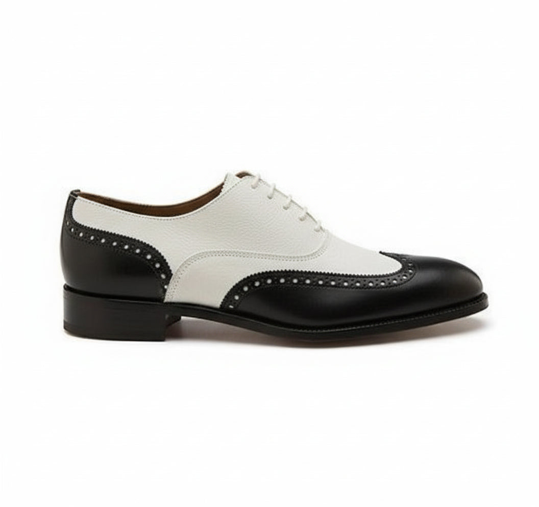 Handcrafted Black and White Wingtip Men's Dress Shoes – Rebels Market