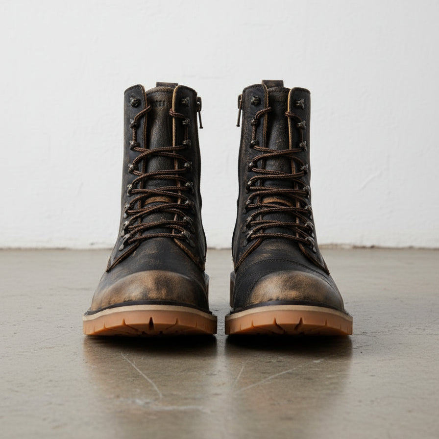 Heavy Duty Biker Boots - Calf Leather Biker Footwear Sand Brown - front-view