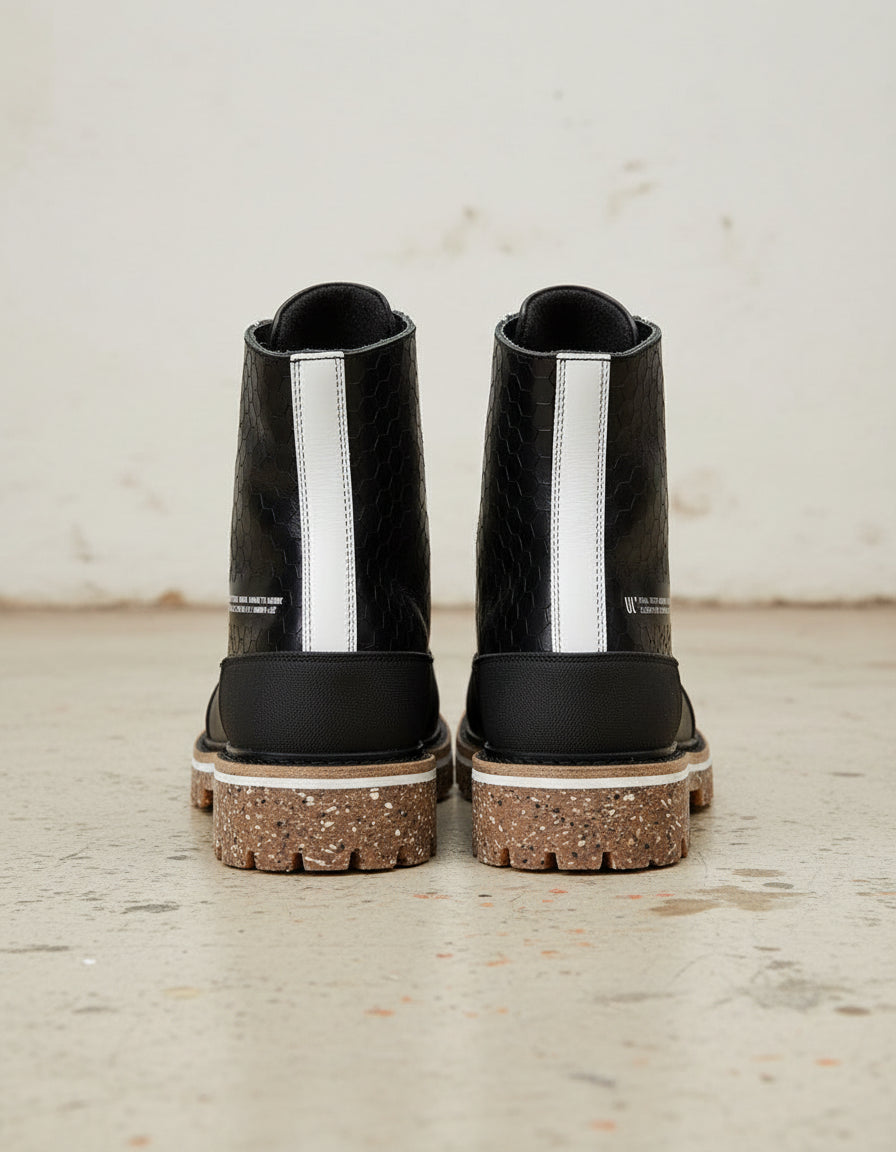 Hexagon-Patterned Men's Lace-Up Motorcycle Boots - back-view