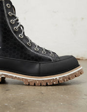 Hexagon-Patterned Men's Lace-Up Motorcycle Boots - detail-view-showing-texture