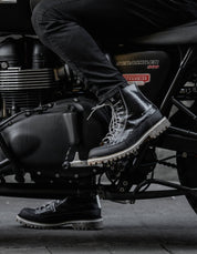 Hexagon-Patterned Men's Lace-Up Motorcycle Boots