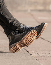 Hexagon-Patterned Men's Lace-Up Motorcycle Boots