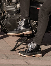 Hexagon-Patterned Men's Lace-Up Motorcycle Boots