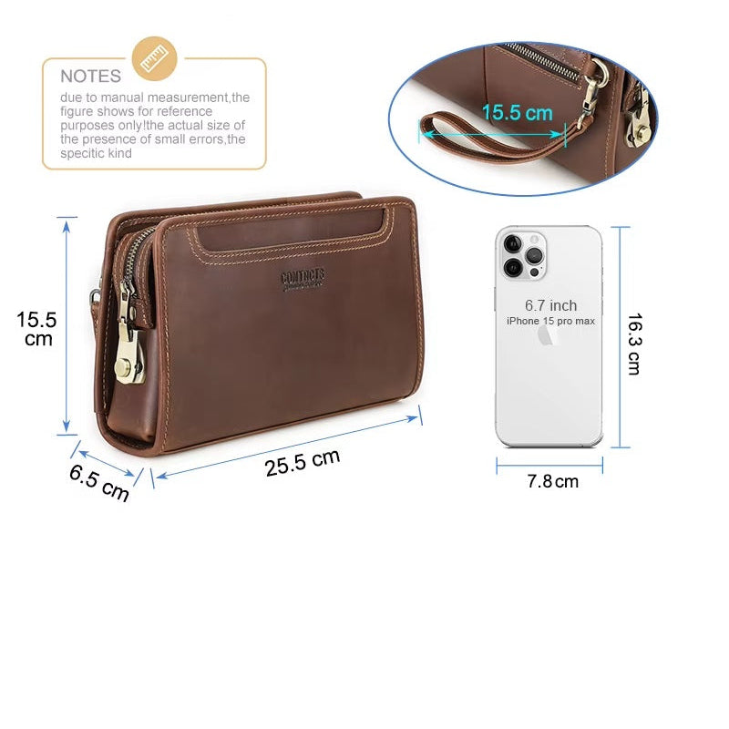 Genuine Leather Men's Clutch Bag, Vintage Style Wristlet Organizer