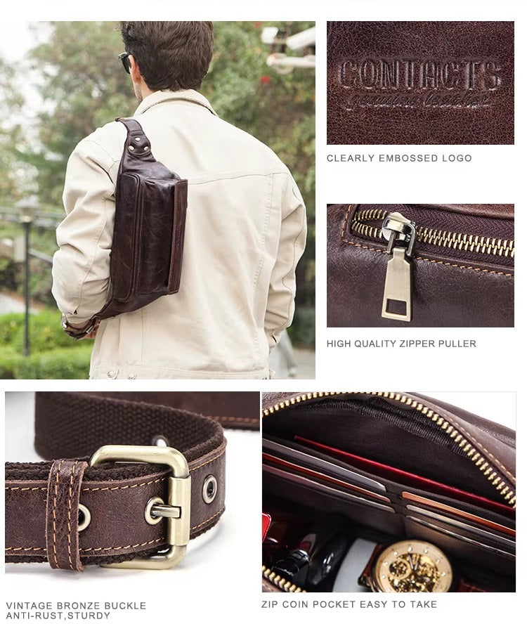 Men's Dark Brown Leather Fanny Pack — Hetton