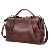 Full Grain Leather Work Handbag for Women with Lockable Frame