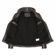 Women's Dark Grey Wide Collar Leather Biker Jacket — Harrogate