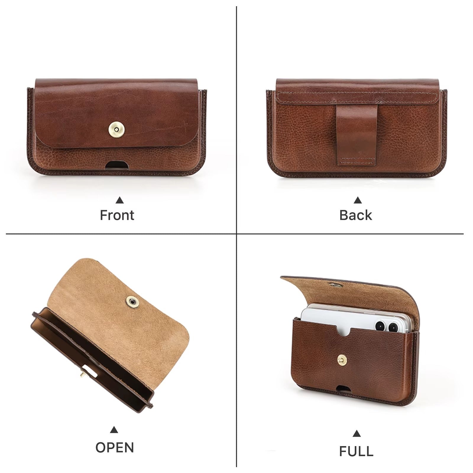 Brown Leather Dual Compartment Phone Case — Boscombe