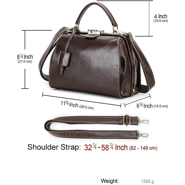 Handmade Genuine Leather Work Bag for Women, Work Handbag with Lock & Pendant