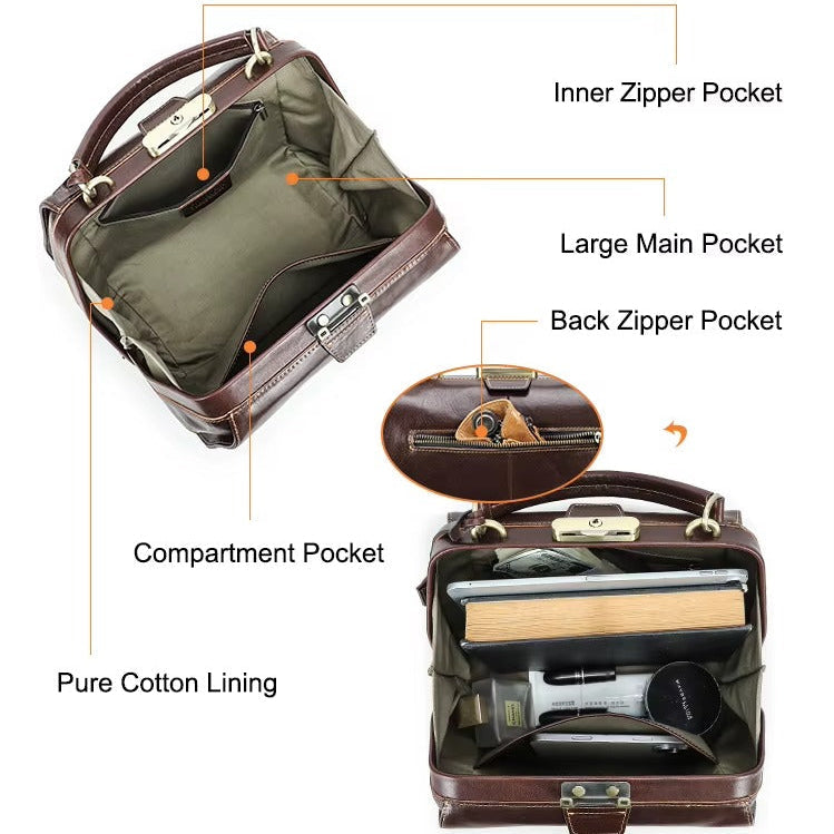 Handmade Genuine Leather Work Bag for Women, Work Handbag with Lock & Pendant