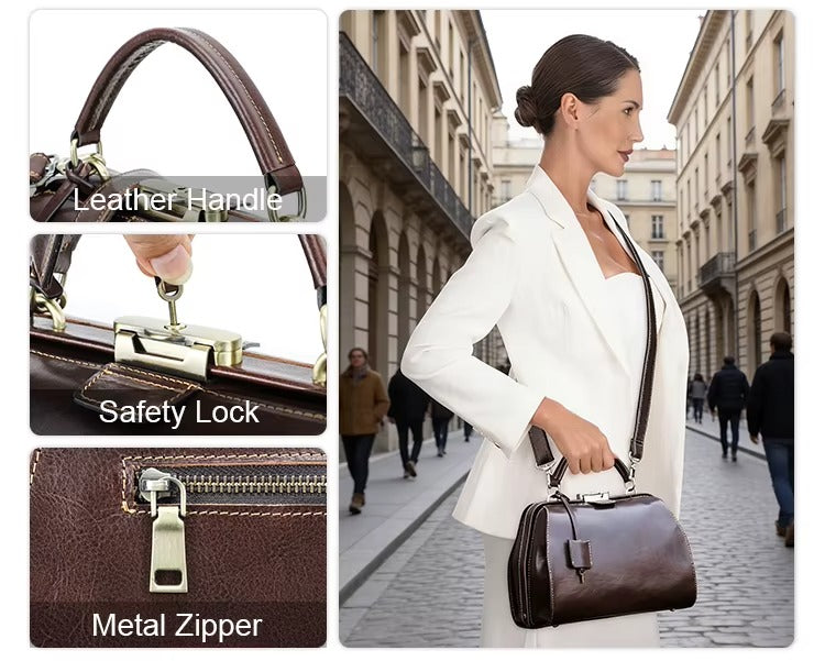 Handmade Genuine Leather Work Bag for Women, Work Handbag with Lock & Pendant