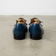 Handmade Men's Blue Leather Fringe Moccasins