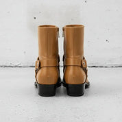 Men's Tan Plain-Toe Leather Biker Boots — Hulse