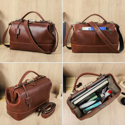 Full Grain Leather Work Handbag for Women with Lockable Frame