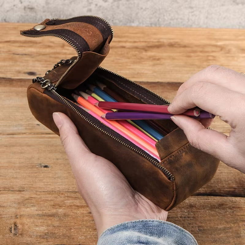 Handmade Leather Pencil Bag - Premium Stationery Case