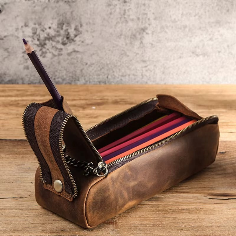 Handmade Leather Pencil Bag - Premium Stationery Case