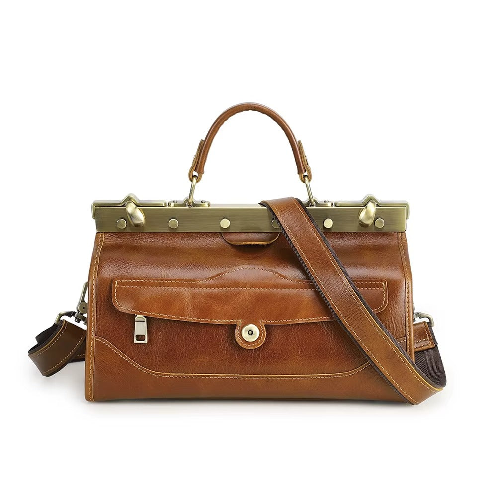 Handmade Genuine Leather Doctor Bag , Mini Box Handbag for Women