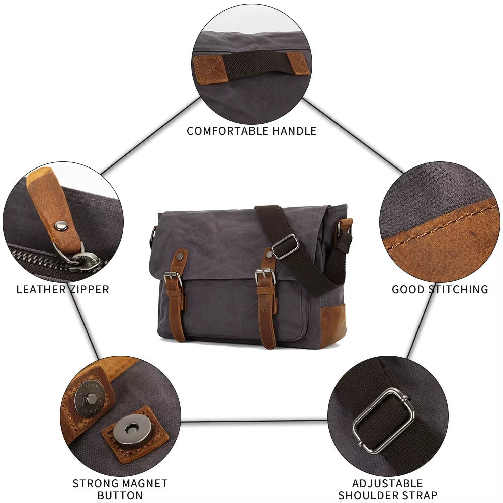 Handmade Canvas and Leather Messenger Bag