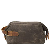 Men's Waterproof Travel Toiletry Bag, Canvas and Leather Minimalist Design
