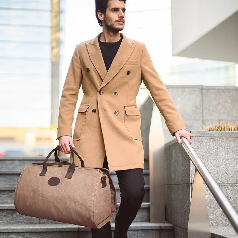 Handmade Canvas Duffel Bag with Leather Handles