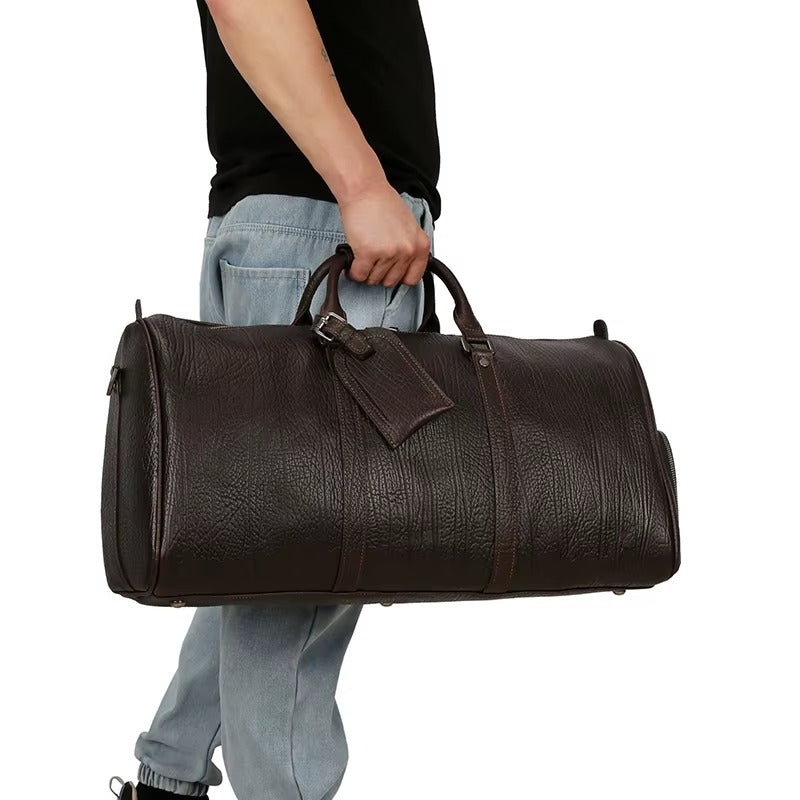 Handcrafted  Leather Zipper Large Men’s Travel Duffel Bag