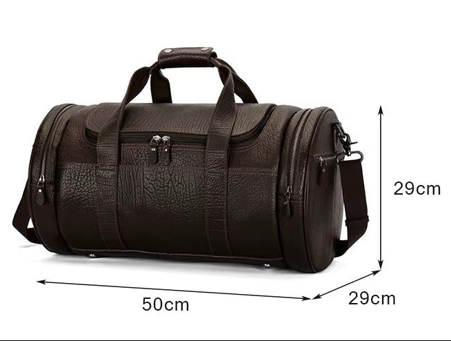 Handmade Business Zipper Genuine Leather Men's Outdoor Duffel Bag