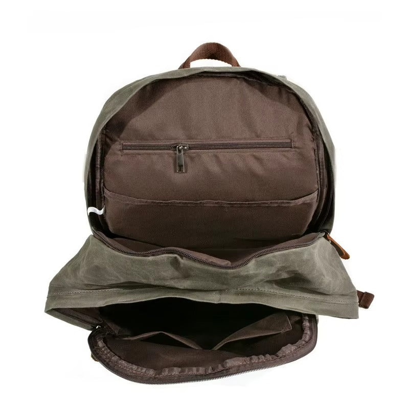 Handmade Waxed Canvas Backpack for Men, Waterproof Outdoor Camping Bag
