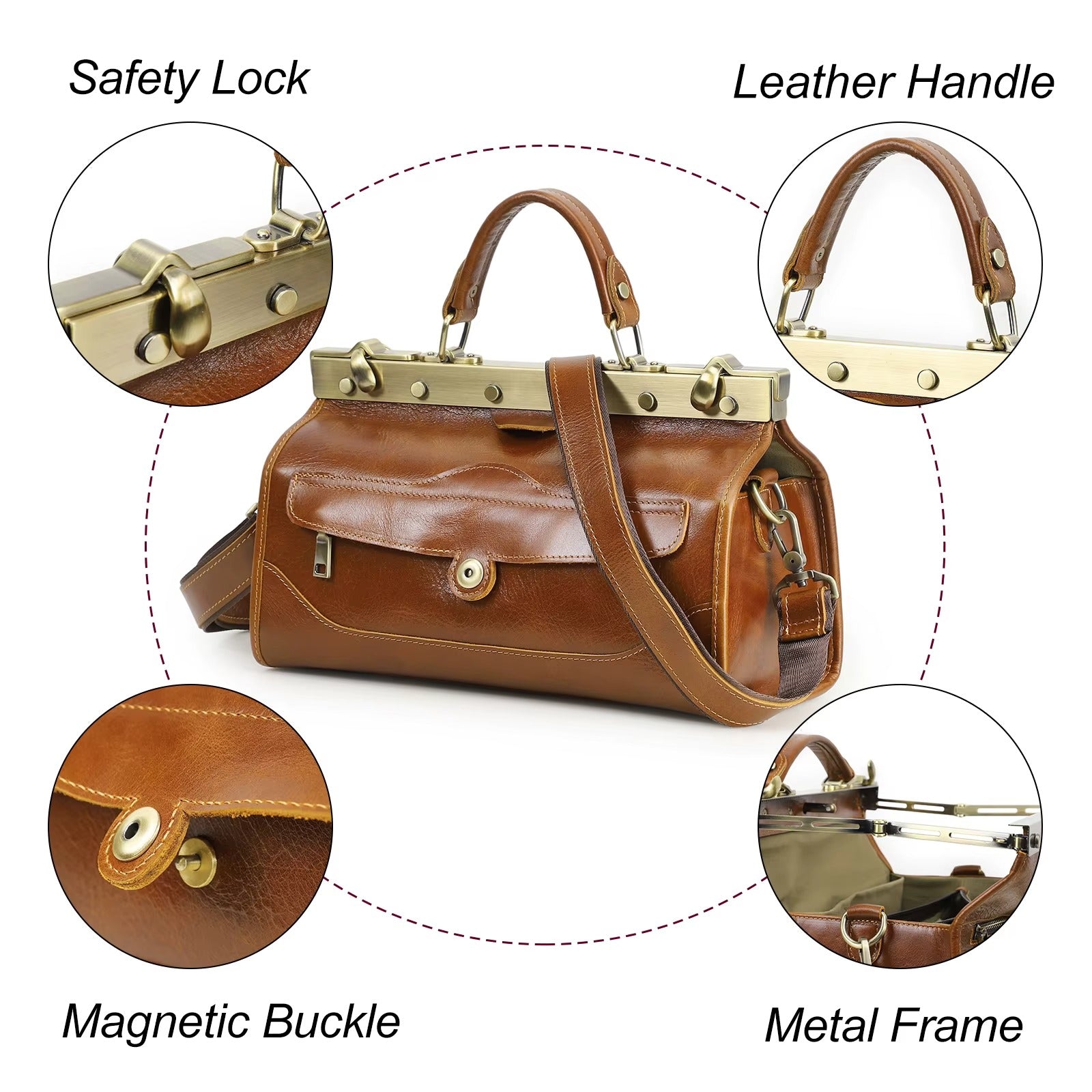 Handmade Genuine Leather Doctor Bag , Mini Box Handbag for Women