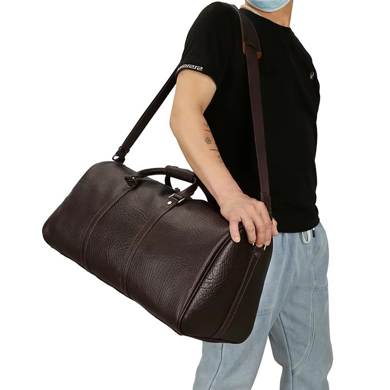 Handcrafted  Leather Zipper Large Men’s Travel Duffel Bag