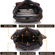 Waxed Canvas College Daypack & Business Backpack With Bufallo Plaid Design