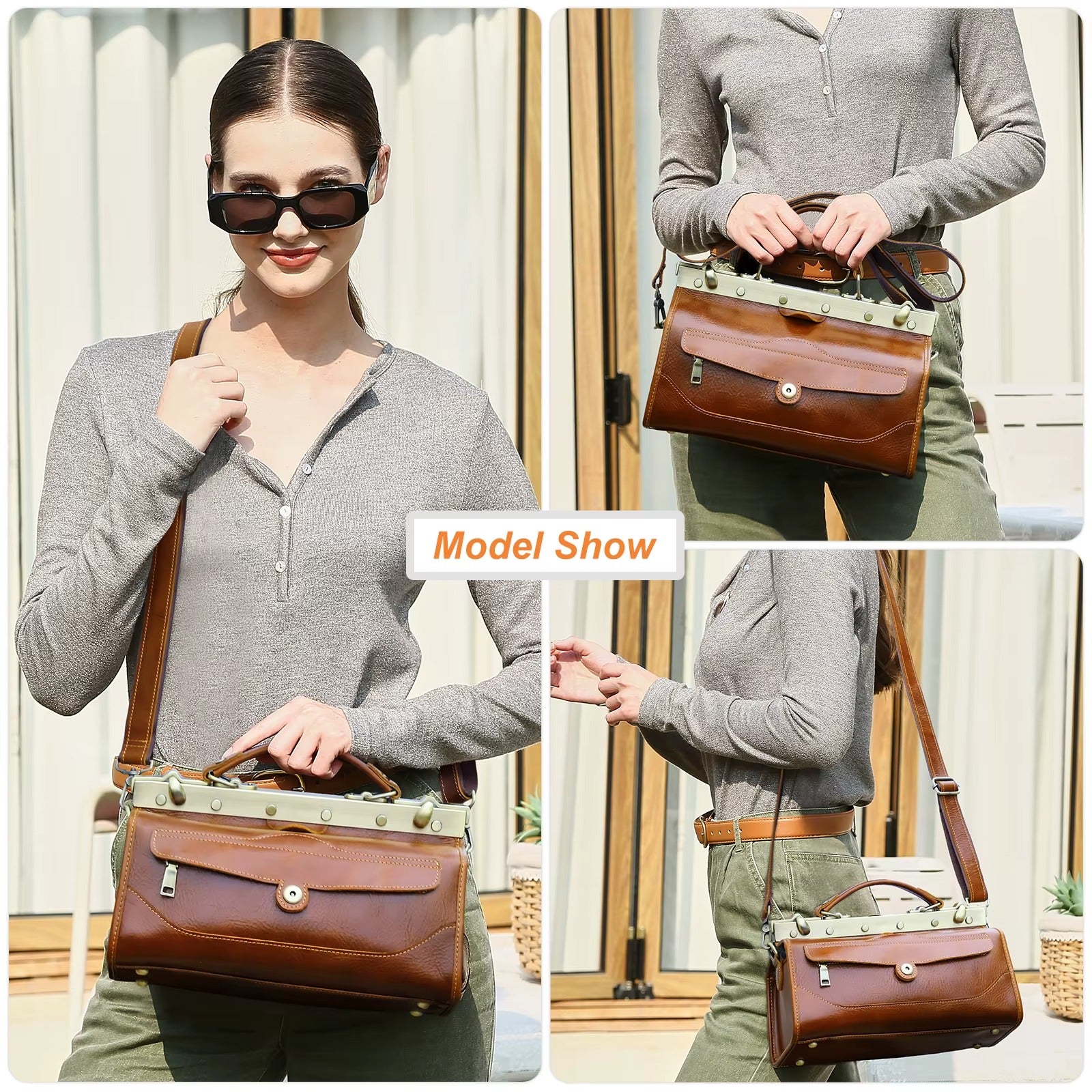 Handmade Genuine Leather Doctor Bag , Mini Box Handbag for Women