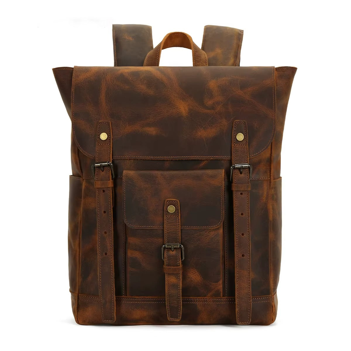 Full-Grain Leather Men's Backpack with Laptop Compartment