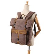 Handmade Men's Canvas Roll-Top Backpack with Leather Travel Shoulder Rucksack