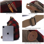 Men's Vintage Checkered Canvas Leather Crossbody Bag