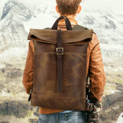 Men's Brown Leather Roll-Top Backpack — Longton