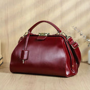 Handmade Full Grain Leather Crossbody Doctor Bag, Vintage Women’s Work Handbag