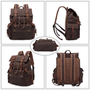 Dark Brown and Brown Waxed Canvas Backpack with Leather Accents — Braddock