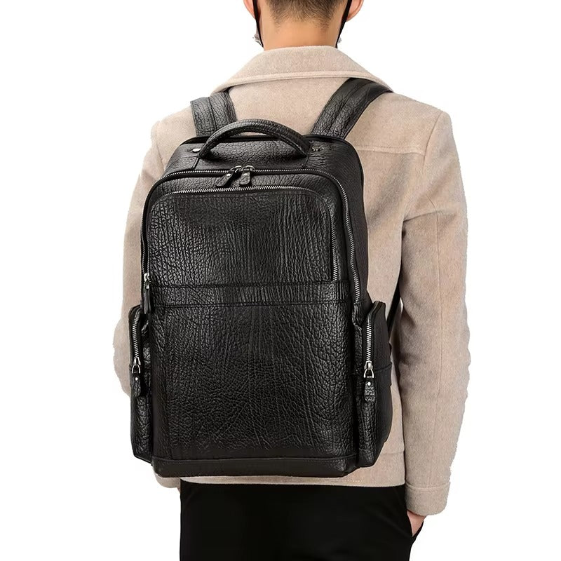 Men's Black Pebbled Leather Backpack — Braxton