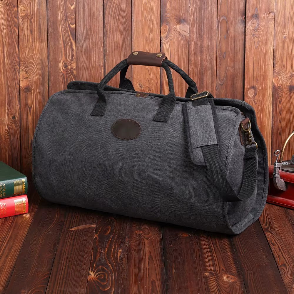 Handmade Canvas Duffel Bag with Leather Handles