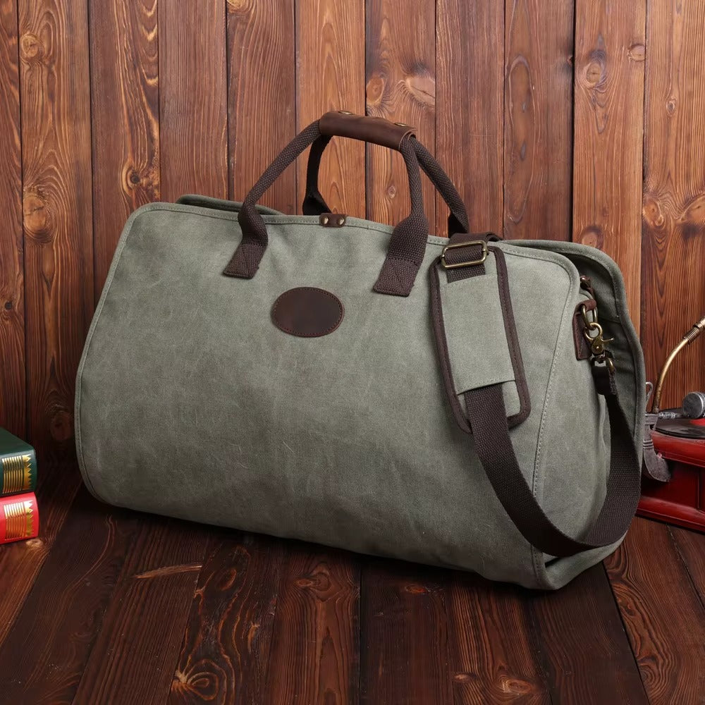 Handmade Canvas Duffel Bag with Leather Handles
