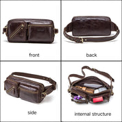 Handmade Genuine Leather Fanny Pack for Men, Multi-Zipper Crossbody Chest & Waist Bag