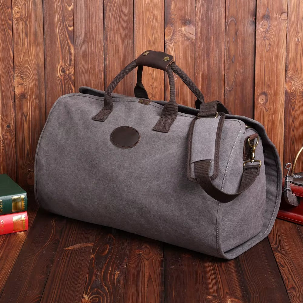Handmade Canvas Duffel Bag with Leather Handles