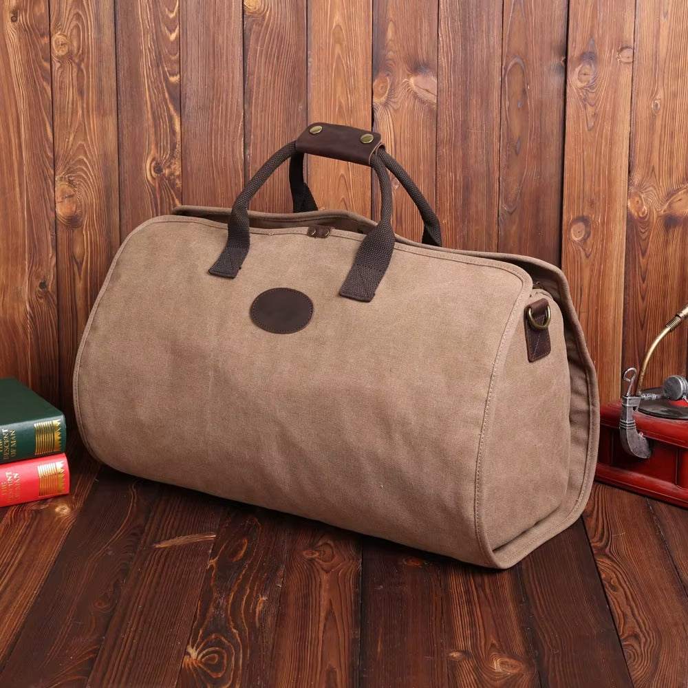 Handmade Canvas Duffel Bag with Leather Handles
