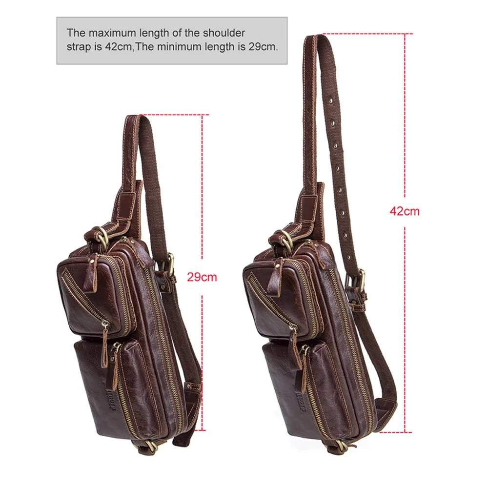 Handmade Genuine Leather Fanny Pack for Men, Multi-Zipper Crossbody Chest & Waist Bag