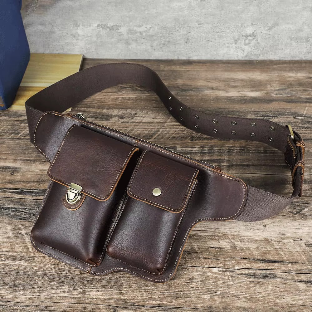 Handmade Punk Style Genuine Leather Men's Waist Belt Bag - Leather Fanny Pack